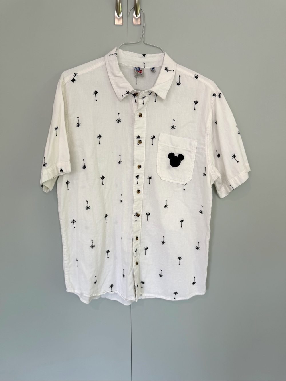 DISNEY x JUNK FOOD Collab-Palm Tree Mickey Mouse Camp Shirt in Black/White